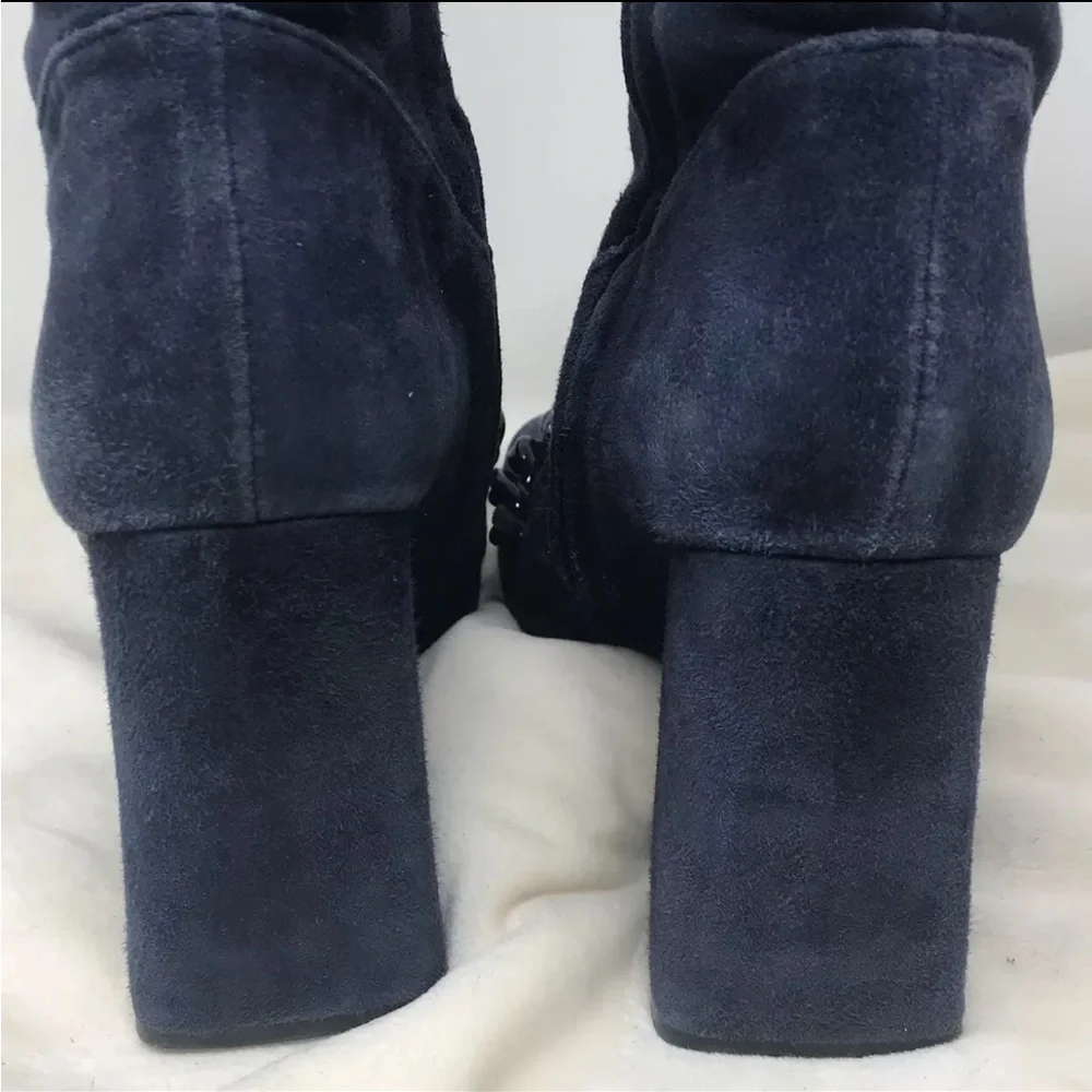 Tory Burch Addison Blue Suede Tall Boots Womens size 8M Royal Navy #44914 Zip Up - Picture 7 of 14